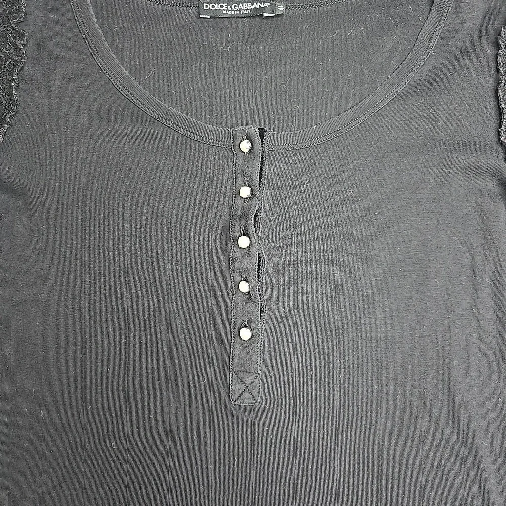 Dolce & Gabbana Women Black Shirt Size 44 Pearl Button Closure Lace Sleeve US 8